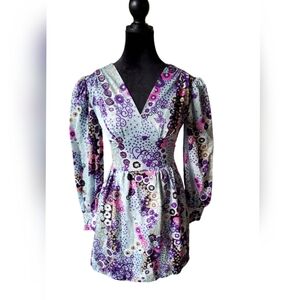 TRUE VINTAGE 60s 70s Vibrant Psychedelic Paisley Floral Micro Mini Dress